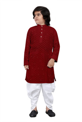 DIAMOND CLUSTER Boys Festive & Party, Wedding Kurta and Dhoti Pant Set(Maroon Pack of 1)