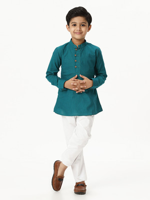 Ramraj Cotton Boys Festive & Party Kurta and Pyjama Set(Green Pack of 1)