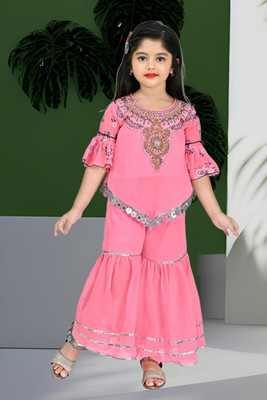 SUNCITY FASHION MART Girls Festive & Party Kurta and Palazzo Set(Pink Pack of 1)