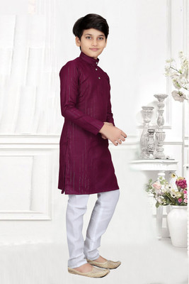 vuriq Boys Casual Kurta and Pyjama Set(Purple Pack of 1)