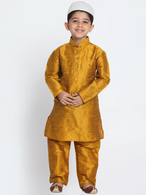 VASTRAMAY Boys Festive & Party Kurta and Pyjama Set(Yellow Pack of 1)