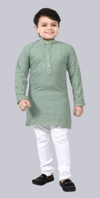 LABELZERO Boys Festive & Party Kurta and Pyjama Set(Light Green Pack of 1)