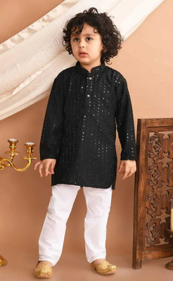 VADLI FASHION Baby Boys Festive & Party Kurta and Pyjama Set(Black Pack of 1)