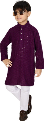 Bongprince Boys Festive & Party Kurta and Pyjama Set(Maroon Pack of 1)