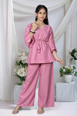 JMCLOTH Girls Festive & Party Kurta and Palazzo Set(Pink Pack of 1)