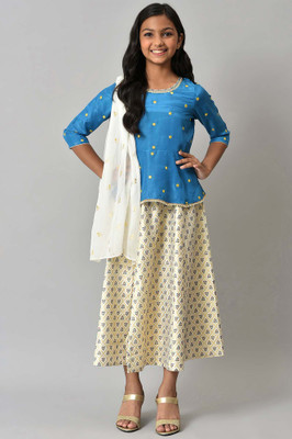 Aurelia Girls Casual Kurta and Trouser Set(Blue Pack of 3)