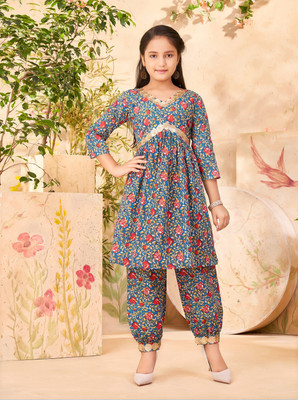 SANGARIA Girls Festive & Party Kurta and Patiala Set(Blue Pack of 1)