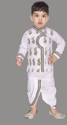 Oxipital Club Boys Festive & Party, Formal Kurta and Dhoti Pant Set(White Pack of 1)