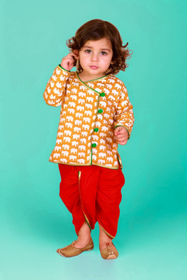 ELAN FASHION Baby Boys Festive & Party Kurta and Dhoti Pant Set(Orange Pack of 1)