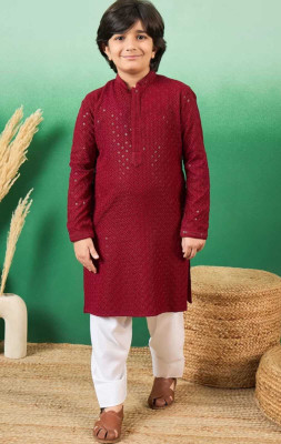 VADLI FASHION Boys Festive & Party Kurta and Pyjama Set(Red Pack of 1)