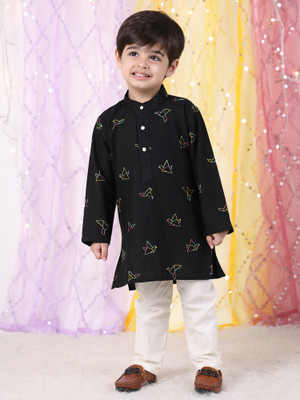 POLKA TOTS Baby Boys Festive & Party Kurta and Patiala Set(Black Pack of 1)