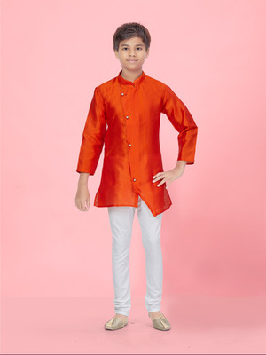 Aarika Girls Festive & Party Kurta and Pyjama Set(Orange Pack of 1)