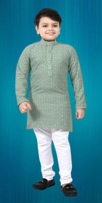 Alexa Cretion Boys Festive & Party Kurta and Pyjama Set(Light Green Pack of 1)