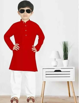 HouseOfCommon Boys Casual Kurta and Pyjama Set(Red Pack of 2)