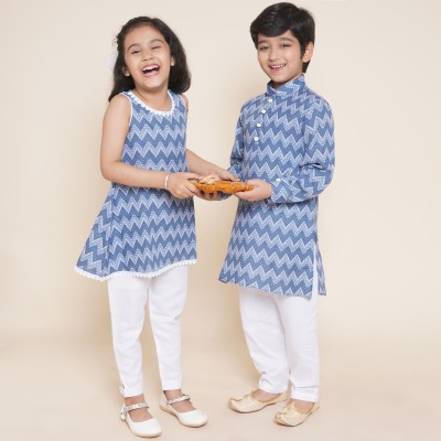 AJ Dezines Baby Boys & Baby Girls Festive & Party Kurta and Pyjama Set(Blue Pack of 1)