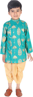 Superminis Boys Festive & Party Dhoti & Kurta Set(Green Pack of 1)