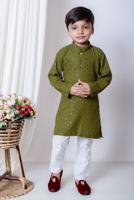 Nazrana Boys Festive & Party Kurta and Churidar Set(Light Green Pack of 1)