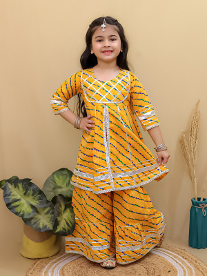 Superminis Girls Festive & Party Angarkha and Sharara Set(Yellow Pack of 1)