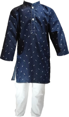 Shlok Samhita Boys Festive & Party Kurta and Pyjama Set(Blue Pack of 1)