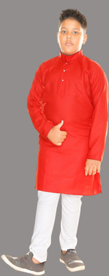 HouseOfCommon Boys Festive & Party Kurta and Pyjama Set(Red Pack of 1)