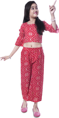 BURBN Girls Festive & Party Kurta and Palazzo Set(Red Pack of 1)