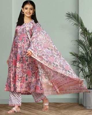 Various Vault Girls Festive & Party Kurta, Pyjama & Dupatta Set(Pink Pack of 1)