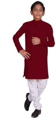 VDC CREATIONS Baby Boys Festive & Party Kurta and Pyjama Set(Maroon Pack of 1)