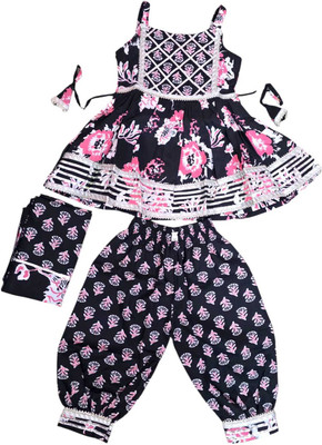 AHAANCREATION Girls Festive & Party Kurta and Trouser Set(Black Pack of 1)