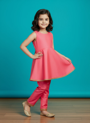 FLEXAA Girls Festive & Party, Casual, Formal, Wedding Kurta and Palazzo Set(Pink Pack of 1)