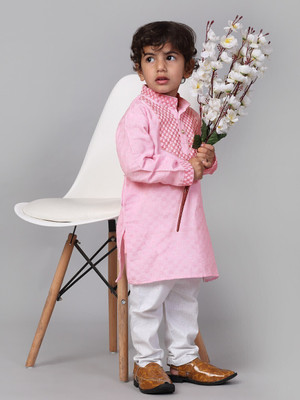 CENSAL Boys Festive & Party Kurta and Pyjama Set(Pink Pack of 1)