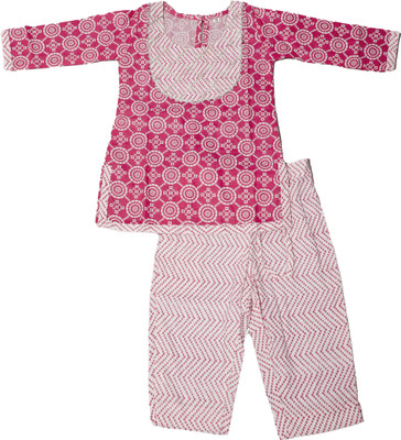 spack jerrow Girls Festive & Party Kurta and Pyjama Set(Pink Pack of 1)