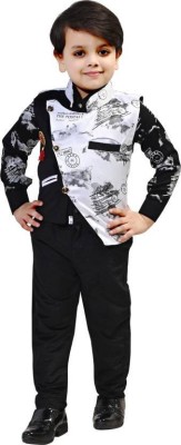 SAcollectoion Boys Festive & Party Shirt, Waistcoat and Pant Set(Black Pack of 1)