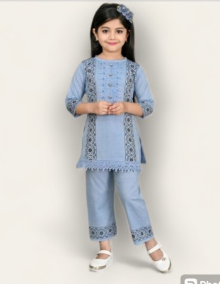 ASRASTORES Girls Festive & Party Kurta and Pyjama Set(Grey Pack of 1)