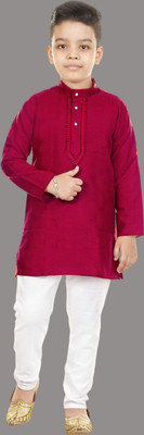 HouseOfCommon Boys Festive & Party Kurta and Pyjama Set(Maroon Pack of 1)