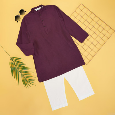 Indus Route by Pantaloons Boys Festive & Party Kurta and Pyjama Set(Purple Pack of 2)