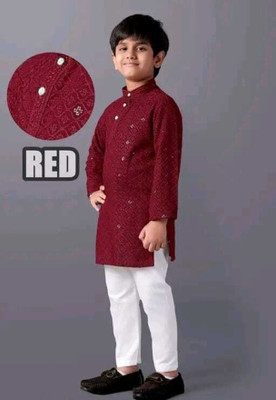 VADLI FASHION Boys Festive & Party Kurta and Pyjama Set(Maroon Pack of 2)