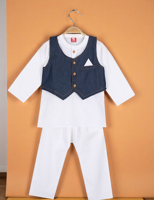 Shlok Samhita Boys Festive & Party Kurta and Pyjama Set(White Pack of 1)