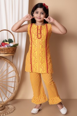 Coco Fashion Girls Festive & Party Kurta and Pyjama Set(Yellow Pack of 1)