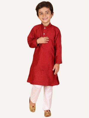 VDC CREATIONS Baby Boys Festive & Party Kurta and Pyjama Set(Maroon Pack of 1)