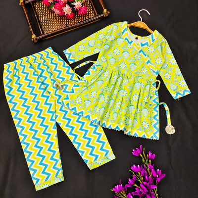 NEEVA ENTERPRISE Girls Festive & Party Kurta and Palazzo Set(Yellow Pack of 1)