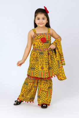 JMD Creation Baby Girls Festive & Party Kurta, Pyjama & Dupatta Set(Yellow Pack of 1)