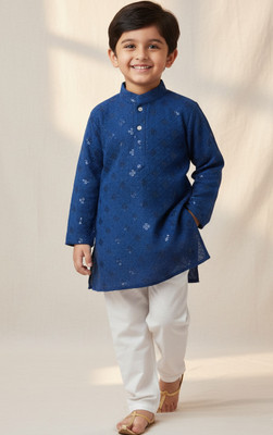 SHRISTIKIDS Baby Boys Festive & Party Kurta and Pyjama Set(Blue Pack of 1)