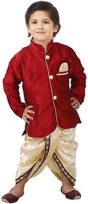Evaandali Boys Festive & Party Kurta and Dhoti Pant Set(Maroon Pack of 1)