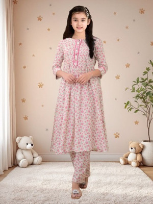 Bholukart Girls Casual Dupatta and Pyjama Set(Pink Pack of 1)