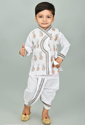 FMSE Boys Festive & Party Kurta and Dhoti Pant Set(White Pack of 1)