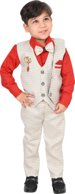 Kidzarea Boys Wedding, Festive & Party Shirt, Waistcoat and Pant Set(Red Pack of 1)