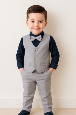 HouseOfCommon Baby Boys Festive & Party Shirt, Waistcoat and Pant Set(Blue Pack of 4)