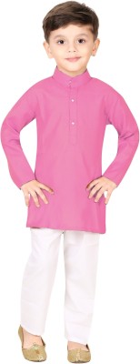 FASHION GRAB Boys Festive & Party Kurta and Pyjama Set(Pink Pack of 1)