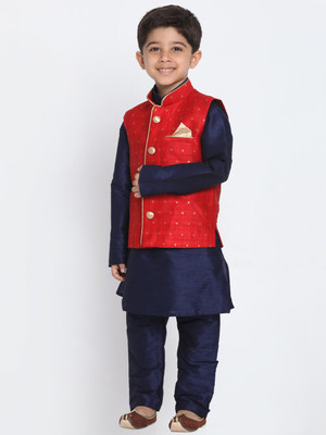VASTRAMAY Boys Festive & Party Kurta and Pyjama Set(Maroon Pack of 1)