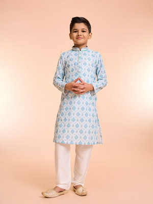 MANYAVAR Boys Festive & Party Kurta and Pyjama Set(Blue Pack of 1)